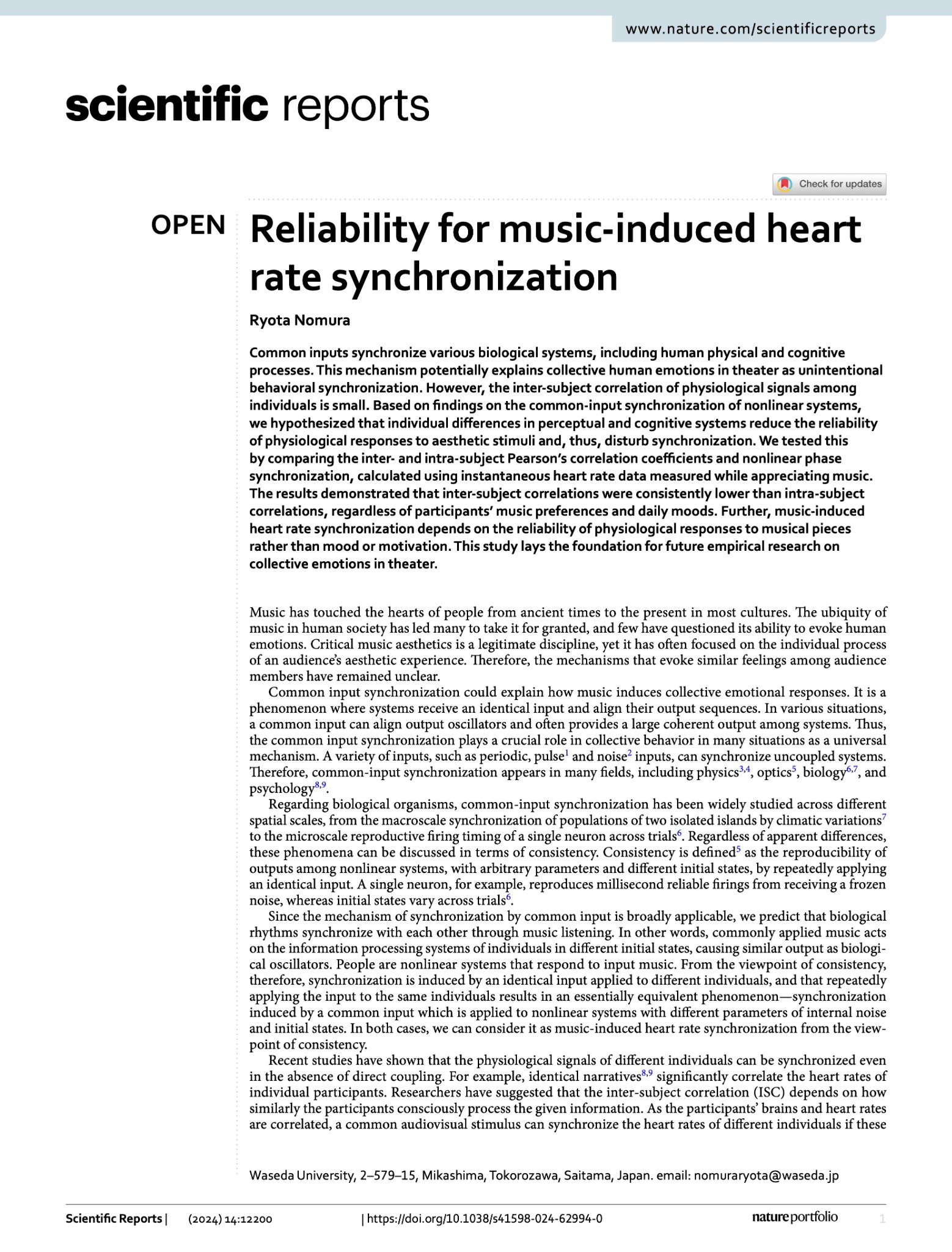 Reliability for music-induced heart rate synchronization paper image